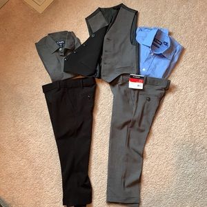 Chaps Boys size 4 lot of dress clothes grey/black reversible vest set